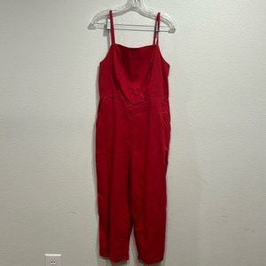 Old Navy Jumpsuit Womens Medium Red Linen Blend Wide Leg Crop Spaghetti Strap